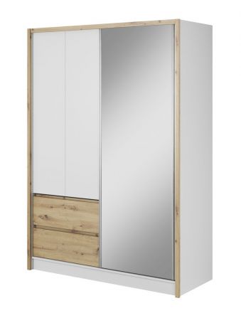 Armoire moderne avec six compartiments et deux tiroirs Kirkdale 09, Couleur : Blanc / Chêne artisan - Dimensions : 214 x 154 x 62 cm (h x l x p), avec grand espace de rangement