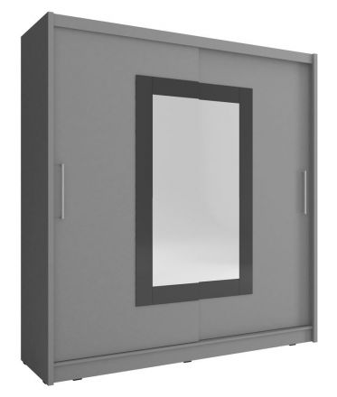 Armoire à portes coulissantes sobre avec miroir Bickleigh 26, Couleur : Gris - Dimensions : 200 x 180 x 62 cm (h x l x p), avec cinq casiers