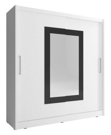 Armoire moderne à portes coulissantes avec miroir Bickleigh 24, Couleur : Blanc - Dimensions : 200 x 180 x 62 cm (h x l x p), avec cinq casiers