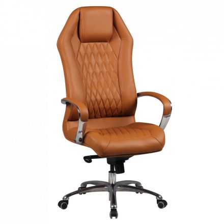 Chaise de bureau haut de gamme avec appuie-tête Apolo 65, couleur : caramel / chrome