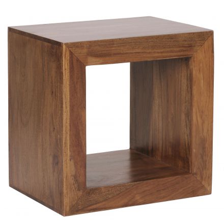 Cube étagère / Table d'appoint en bois massif de Sheesham Apolo 154, Couleur : Sheesham teinté - Dimensions : 44 x 33 x 44 cm (h x l x p), fabriqué à la main