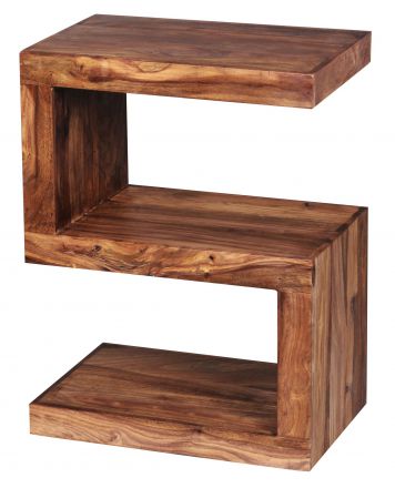 Table d'appoint en bois massif en forme de S Apolo 177, Couleur : Sheesham - Dimensions : 60 x 30 x 44 cm (H x L x P), également utilisable comme porte-revues ou étagère sur pied