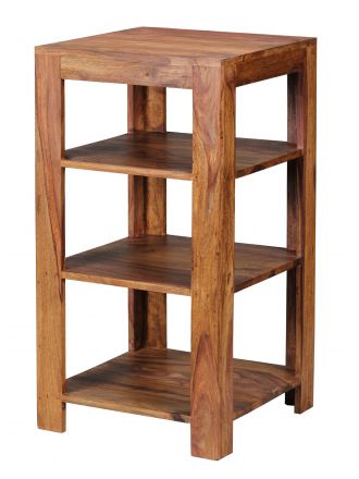 Petite étagère en bois massif de Sheesham, Couleur : Sheesham - Dimensions : 80 x 44 x 44 cm (H x L x P), avec 3 compartiments