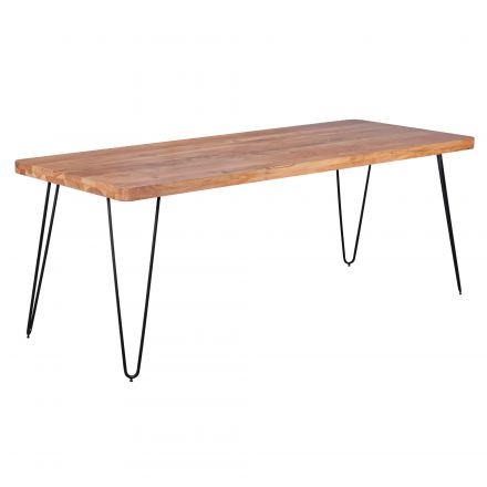 Table de salle à manger en bois massif avec pieds en épingle à cheveux Marimonos 05, Couleur : Sheesham / Noir - Dimensions : 80 x 120 cm (l x p), Fait main & finitions de haute qualité