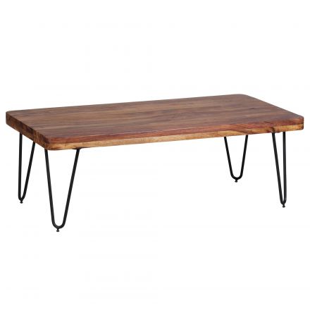 Grande table de salon en bois massif de sheesham, Couleur : Sheesham / Noir - Dimensions : 40 x 60 x 115 cm (h x l x p), avec un grain unique
