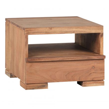 Petite table de nuit en bois massif d'acacia, Couleur : Acacia - Dimensions : 30 x 40 x 40 cm (h x l x p), avec veinage unique
