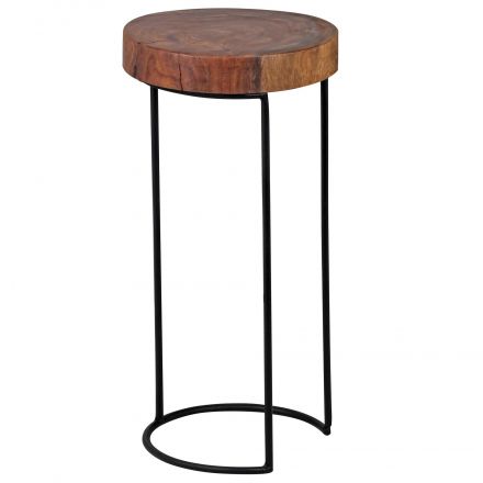 Table d'appoint extravagante en bois massif de sheesham, Couleur : Sheesham / Noir - Dimensions : 55 x 28 x 28 cm (h x l x p), plateau de table en forme de tronc d'arbre