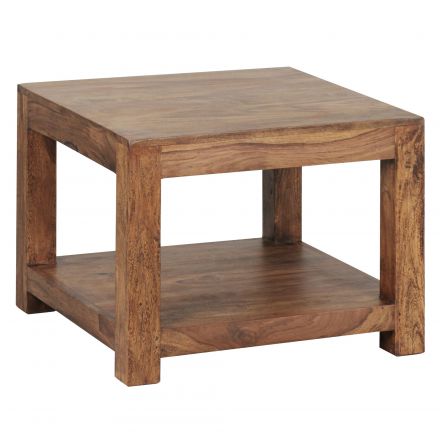 Table de salon carrée en bois massif de Sheesham, couleur : Sheesham - dimensions : 45 x 60 x 60 cm (h x l x p), avec un grain unique