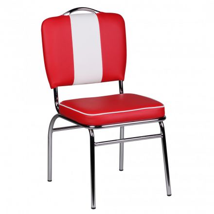 Chaise de salle à manger au look années 50, Couleur : Rouge / Blanc / Chrome, poignée intégrée au dossier