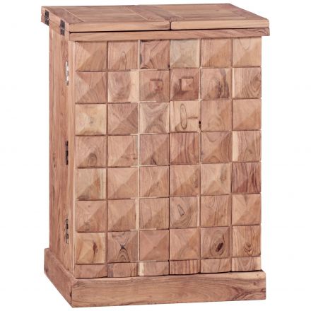 Armoire-bar unique en bois massif d'acacia, couleur : acacia - Dimensions : 91 x 64 x 50 cm (H x L x P), avec motif à carreaux exceptionnel