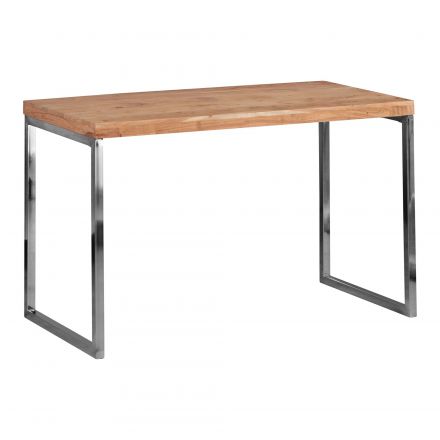 Table de travail avec piétement chromé, Couleur : Acacia / Chrome - dimensions : 76 x 60 x 120 cm (h x l x p), fabriqué à la main