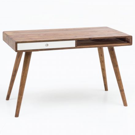 Table de travail design en bois massif de Sheesham, Couleur : Sheesham / Blanc - Dimensions : 75 x 60 x 117 cm (H x L x P), Fait main