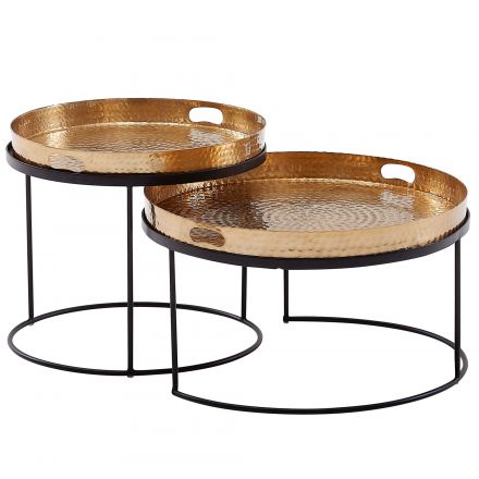 Set de 2 tables de salon, Couleur : Or / Noir - dimensions : 56 x 56 x 33 cm et 46 x 46 x 41 cm (L x P x H) avec plateau amovible