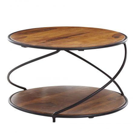 Table de salon ronde en bois massif de Sheesham, couleur : Sheesham - Dimensions : 58 x 58 x 35 cm (L x P x H)