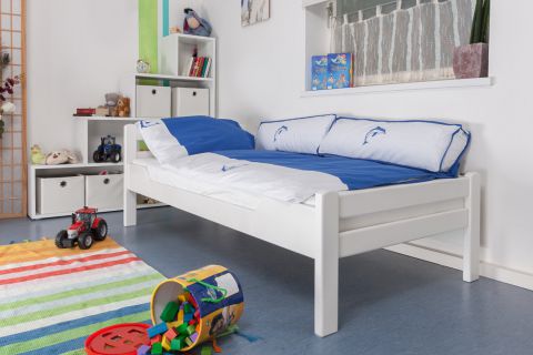 Lit d'enfant / lit de jeunesse "Easy Premium Line" K1/2n, hêtre massif laqué blanc - Dimensions : 90 x 190 cm