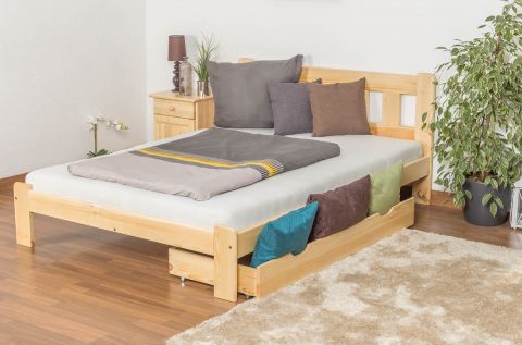 Lit d'enfant / lit de jeunesse en bois de pin naturel massif A21, avec sommier à lattes - Dimensions 140 x 200 cm 