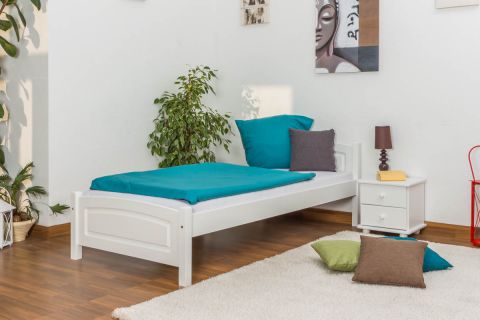 Lit simple / lit d'appoint en bois de pin massif, laqué blanc 80, sommier à lattes inclus - dimension 90 x 200 cm
