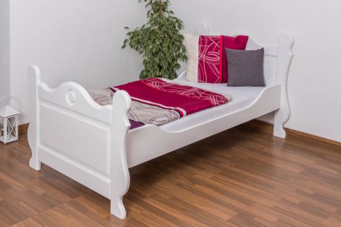 Lit simple / lit d'appoint en bois de pin massif, laqué blanc 91, avec sommier à lattes - dimension 90 x 200 cm