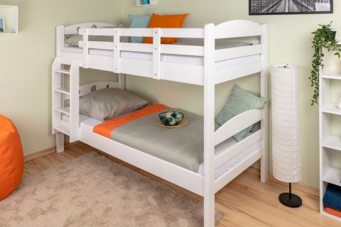 Lits superposés pour adultes "Easy Premium Line" K18/n, tête de lit avec des trous, Hêtre massif blanc - 90 x 200 cm, (L x l) séparable