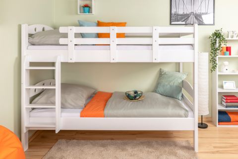 Lits superposés pour adultes "Easy Premium Line" K18/n, tête de lit avec trous, Hêtre massif blanc - 90 x 200 cm, (L x l) séparable