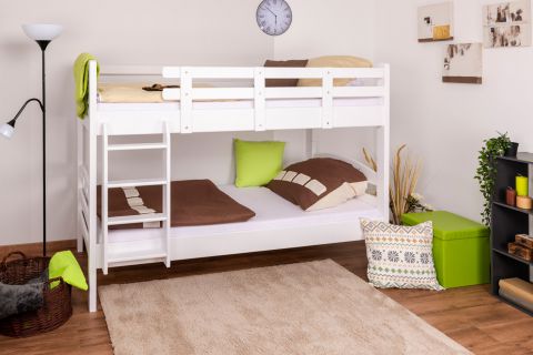 Lits superposés pour adultes "Easy Premium Line" K19/n, Tête et pied de lit ajourés, Hêtre massif blanc - 90 x 200 cm (l x L), Convertibles