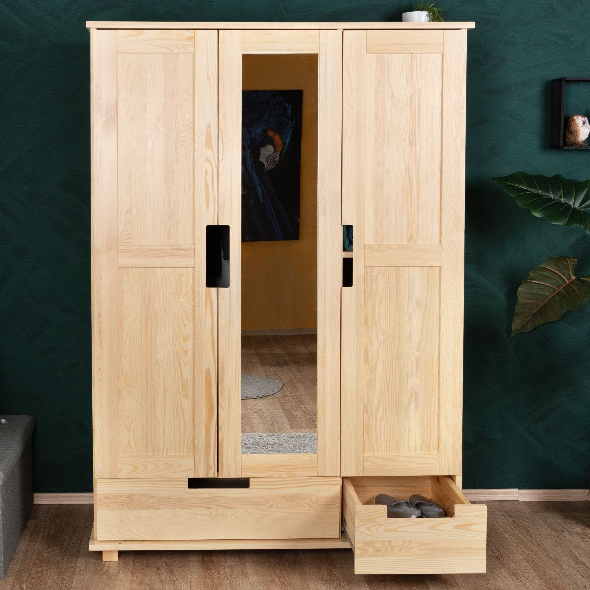Armoire / armoire à portes battantes en bois de pin massif naturel 008 - Dimensions 190 x 133 x 60 cm (H x L x P)