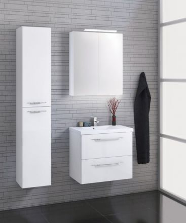 Meuble de salle de bains - Set H Pune, 3 pièces y compris lavabo / vasque, couleur : blanc brillant