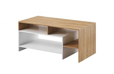 Table basse Gafsa 03, Couleur : Blanc / Chêne - 120 x 60 x 53 (L x P x H)