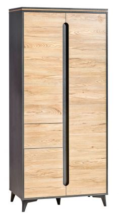 Armoire à portes battantes / armoire Amanto 1, couleur : noir / frêne - Dimensions : 200 x 90 x 52 cm (H x L x P)