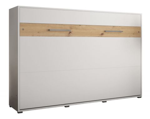 Lit armoire Namsan 03 horizontal, Couleur : Blanc mat / Chêne Artisan - Couchage : 140 x 200 cm (l x L)
