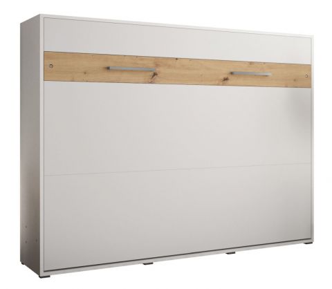 Lit escamotable Namsan 04 horizontal, Couleur : Blanc mat / Chêne Artisan - Couchage : 160 x 200 cm (l x L)