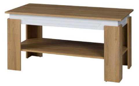 Table basse Bambey 16, couleur : chêne / blanc - 115 x 65 x 58 cm (L x P x H)