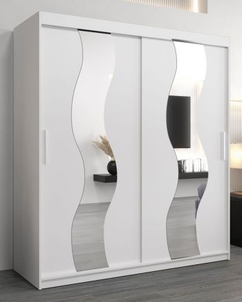 Armoire à portes coulissantes / Penderie Hacho 04 avec miroir, Couleur : Blanc mat - Dimensions : 200 x 180 x 62 cm ( H x L x P)