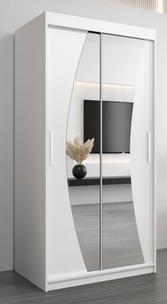 Armoire à portes coulissantes / Penderie Combin 01 avec miroir, Couleur : Blanc mat - Dimensions : 200 x 100 x 62 cm ( H x L x P)