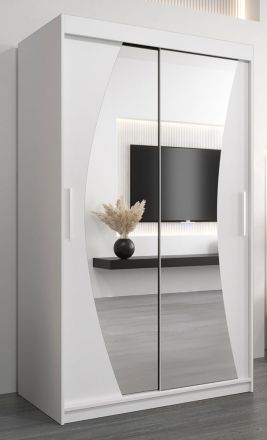 Armoire à portes coulissantes / armoire Combin 02 avec miroir, Couleur : Blanc mat - Dimensions : 200 x 120 x 62 cm (h x l x p)