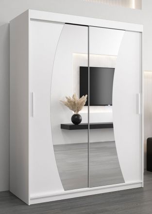 Armoire à portes coulissantes / Penderie Combin 03 avec miroir, Couleur : Blanc mat - Dimensions : 200 x 150 x 62 cm (h x l x p)
