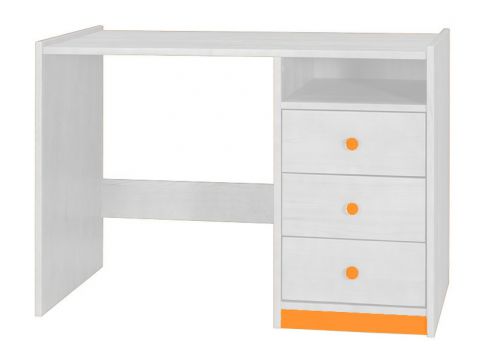 Bureau Milo 01, couleur : blanc / orange, bois de pin massif - Dimensions : 77 x 110 x 60 cm (h x l x p)