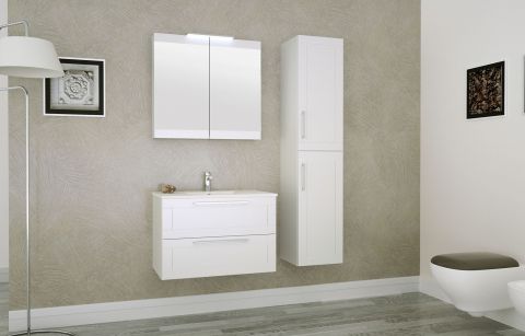 Meuble de salle de bains - Set D Eluru, 3 pièces y compris lavabo / vasque, couleur : blanc brillant