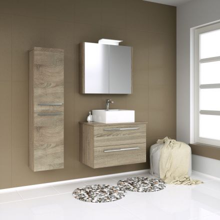 Meuble de salle de bains - Set C Bidar, 3 pièces avec lavabo, couleur : chêne