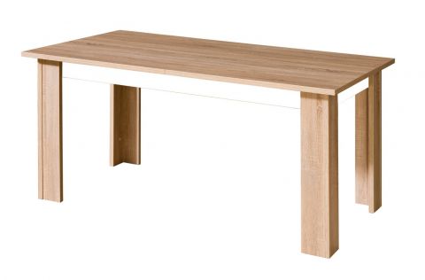 Table de salle à manger extensible Arowana 11, couleur : chêne / blanc brillant - Dimensions : 160 - 210 x 90 cm (L x P)