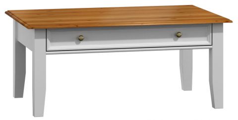 Table basse Gyronde 06, pin massif, Couleur : Blanc / Chêne - 122 x 71 x 48 cm (L x P x H)