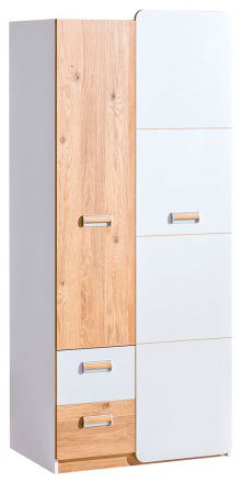 Chambre des jeunes - armoire à portes battantes / armoire Dennis 01, couleur : frêne / blanc - Dimensions : 188 x 80 x 52 cm (h x l x p)