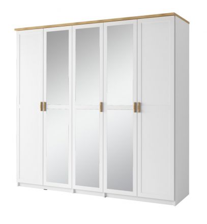 Armoire à portes battantes / armoire Dodoni 02, couleur : blanc / chêne - Dimensions : 216 x 226 x 59 cm (H x L x P)