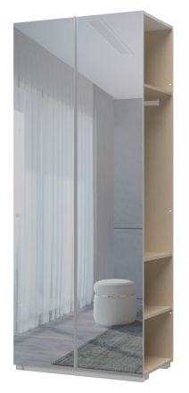 Module d'extension pour armoire à portes battantes / Penderie avec deux portes miroir Faleasiu, Couleur : Blanc - Dimensions : 224 x 90 x 56 cm (h x l x p)