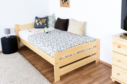 Lit simple / lit d'appoint en bois de pin massif, naturel 84, avec sommier à lattes - dimension 100 x 200 cm