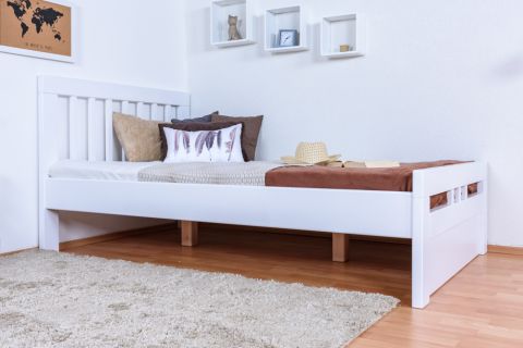 Lit simple / lit d'appoint "Easy Premium Line" K8 incl.1 panneau de recouvrement, 120 x 200 cm hêtre massif laqué blanc
