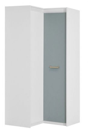 Chambre d'enfant - Armoire à portes battantes / Armoire d'angle Koa 04, Couleur : Blanc / Bleu - Dimensions : 203 x 98 x 98 cm (H x L x P)