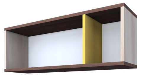 Tablette suspendue / étagère murale Kerema 12, couleur : noyer / orme / jaune - Dimensions : 35 x 100 x 25 cm (H x L x P)