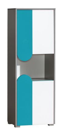 Chambre d'adolescents - Armoire Klemens 04, couleur : bleu / blanc / gris - Dimensions : 144 x 50 x 38 cm (H x L x P)