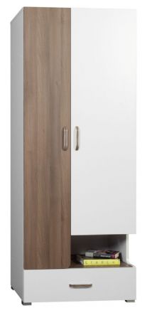 Armoire à portes battantes / armoire Bulolo 21, couleur : blanc / noyer - Dimensions : 198 x 80 x 50 cm (H x L x P)